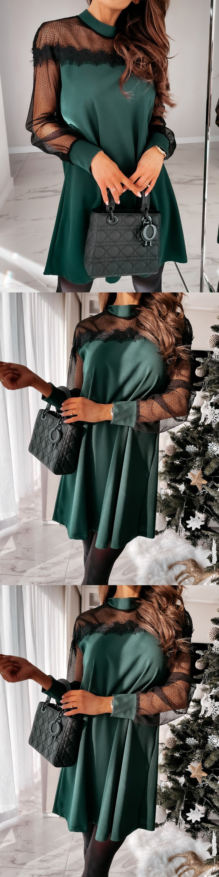 Гламурное платье с рукавами зеленый цвет